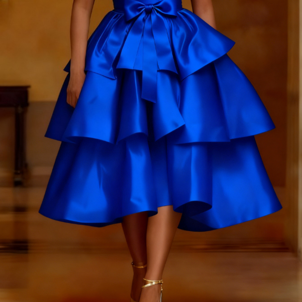 Femmes élégantes brillant Satin une ligne gâteau jupe taille haute volants à plusieurs niveaux fête de noël anniversaire mariage invité événement Occasion nouveau