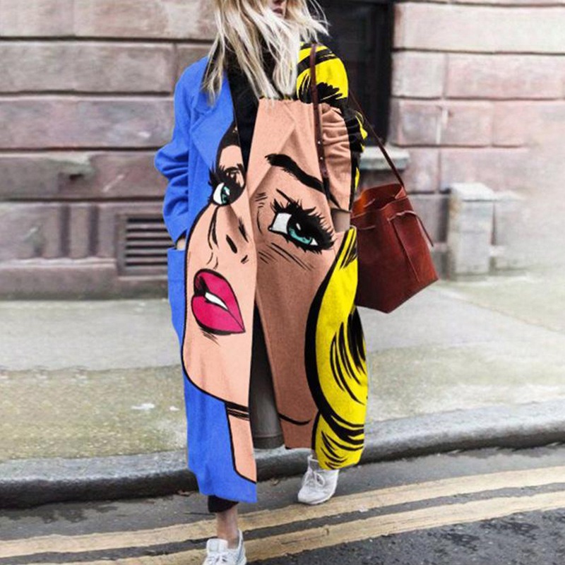 Femmes élégantes pardessus nouveau 2025 automne hiver col rabattu bouton poches impression couleur chaud régulier manches longues manteau