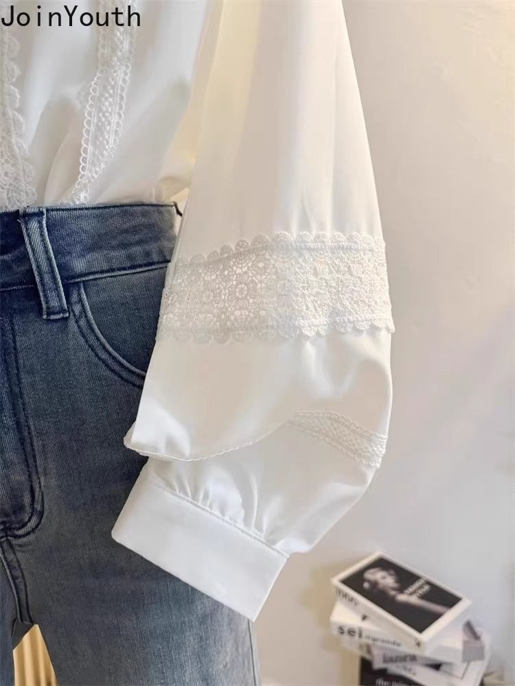 Chemisier à manches longues pour femmes, col montant, volants, blanc, mode Y, manches lanterne, chemises douces, vêtements pour femmes, 2025