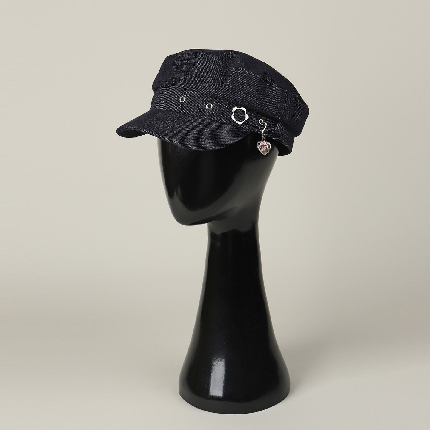 Casquette militaire coréenne rétro à calotte plate pour femme, en jean rigide, style jeune et tendance, avec broderie cœur et fleur, chapeau de soleil