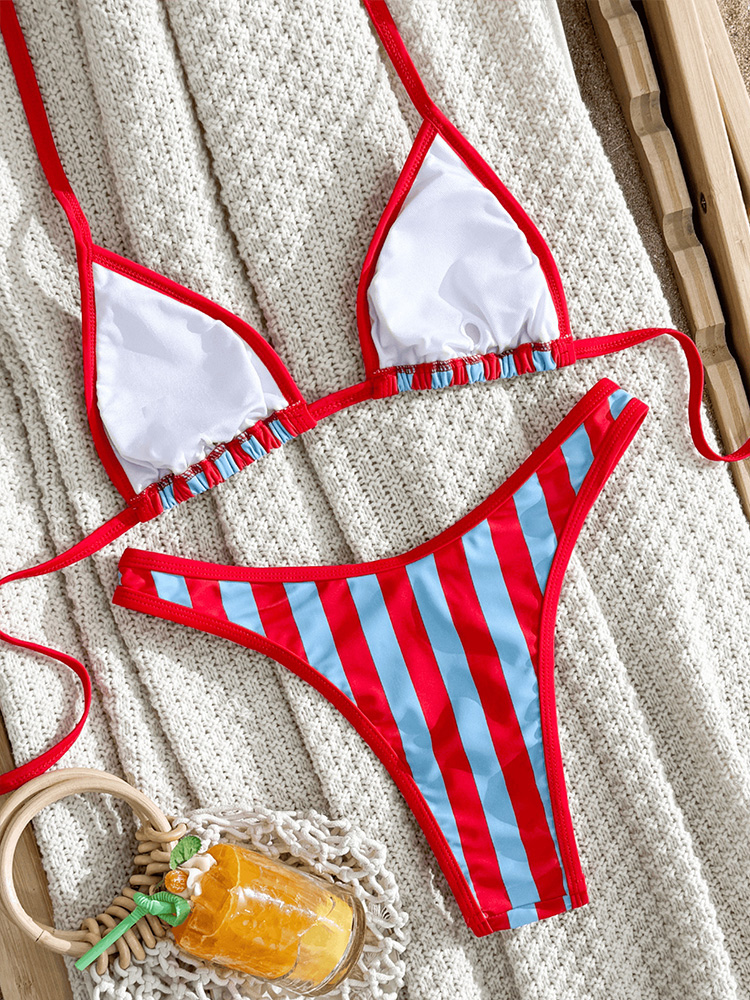 Nouvelle Collection Printemps-Été 2026 : Maillot de Bain Deux Pièces Sexy pour Femme, Style Vintage, Sans Manches, Rayé, Col Montant à Lacets