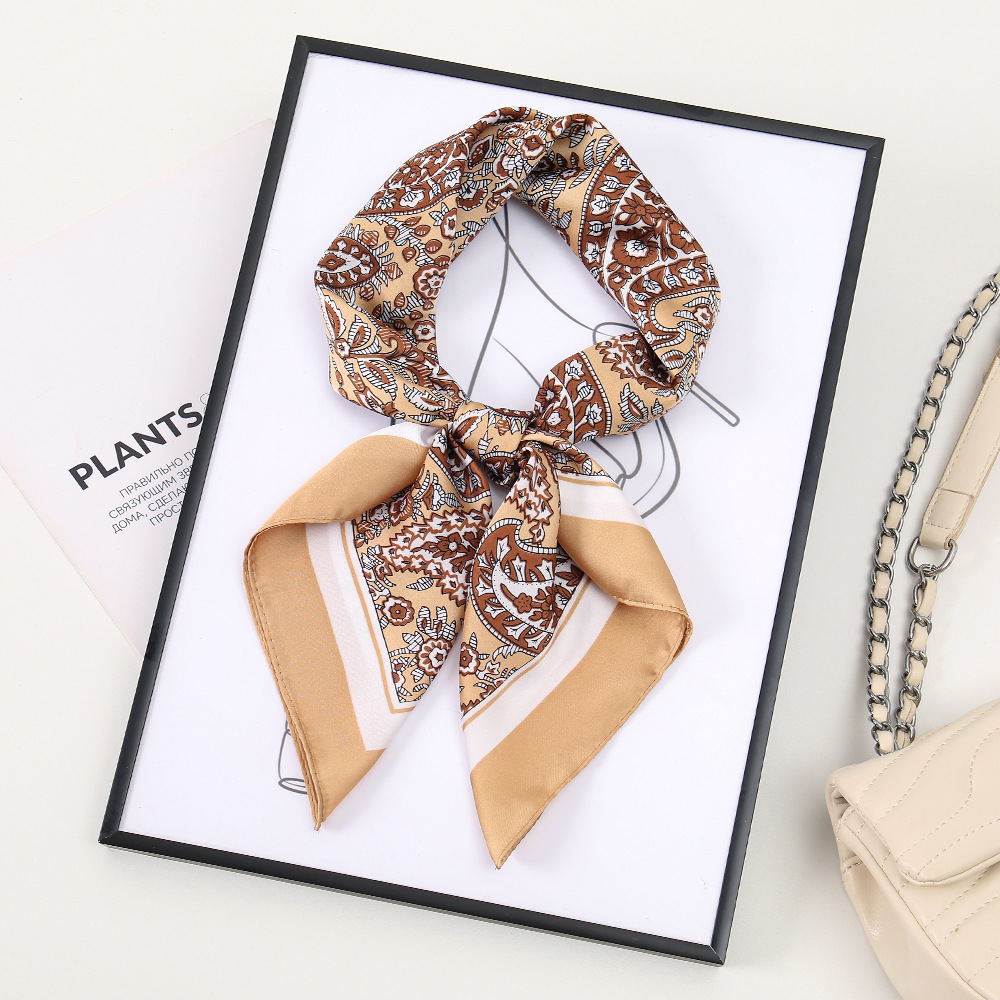 Foulard carré en soie pour femme, imprimé floral de luxe, en satin doux, utilisable comme bandeau, ruban pour sac à main, hijab, foulard de cou et bandeau pour la tête