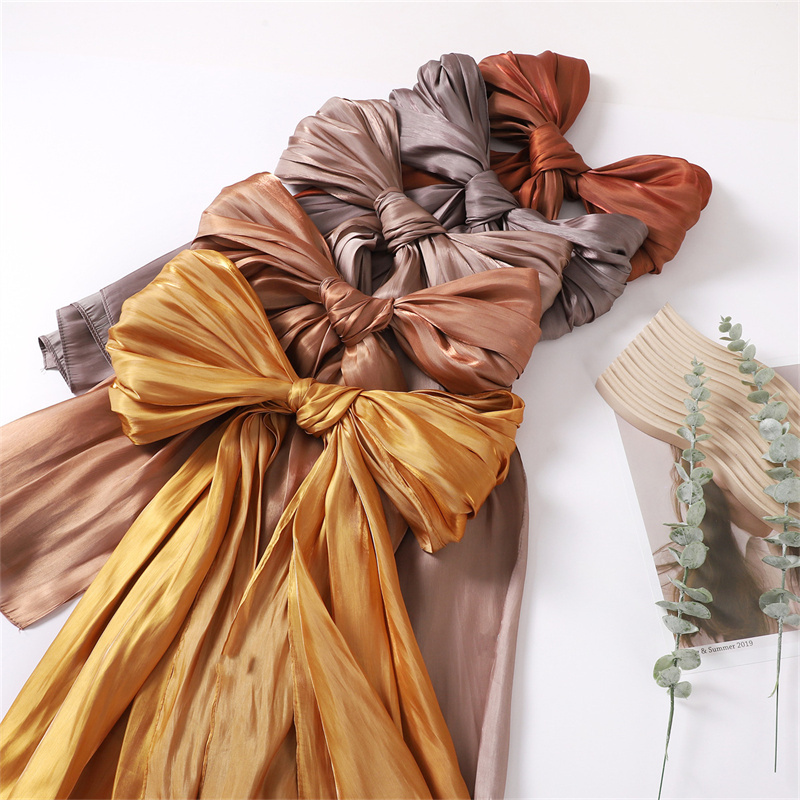 Châle en satin étincelant pour femme, étole de couverture de plage, hijab musulman, 20 couleurs unies, écharpe de haute qualité, ronde et scintillante, 175x75cm