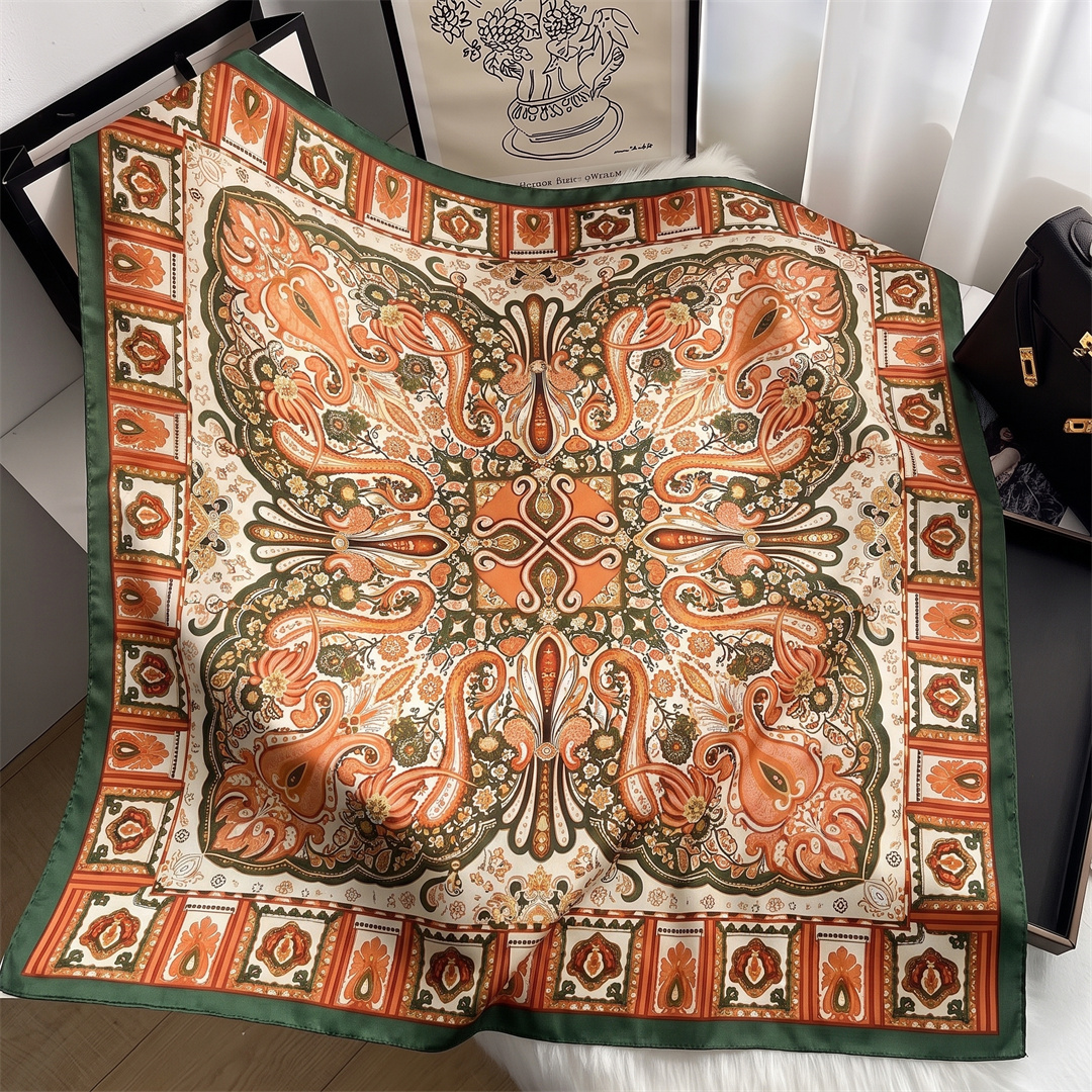 Nouveau Foulard Carré en Soie pour Femme, Marque de Luxe, 90 cm, Imprimé Satiné, Hijab, Écharpe, Paréo, Bandana, Châle, Bandeau, Foulard Musulman