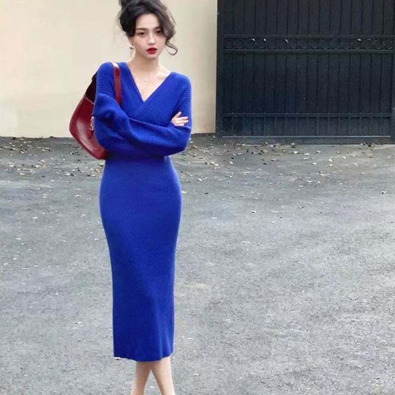 Robe de Soirée Longue et Sexy à Col en V pour Femme, Tenue de Styliste au Crochet, Couleur Unie