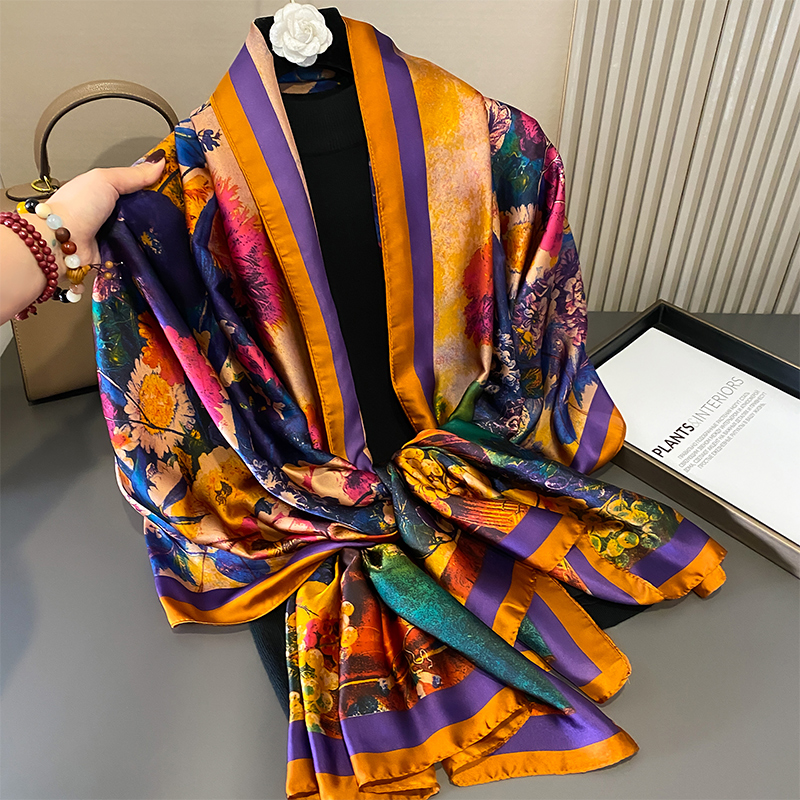 Design Satin soie châle Hijab écharpe femmes mode été crème solaire plage étole enveloppes Bufanda femme foulard Echarpe nouveau