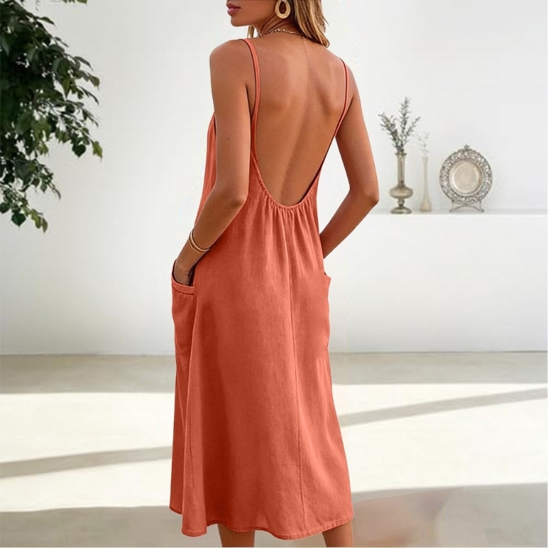 Robe en lin longue, décontractée, fluide, robe plage longue