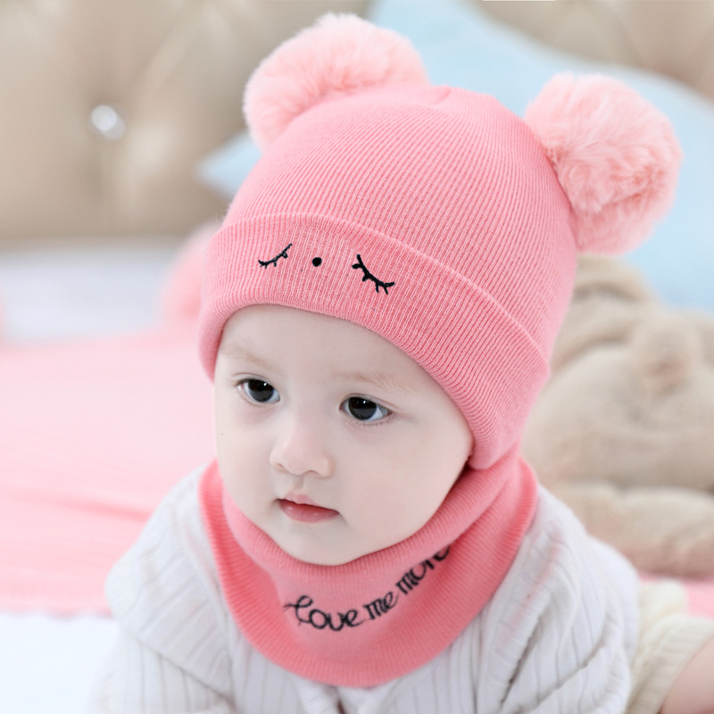 Automne printemps bébé coton tricot chapeau écharpe ensemble infantile garçons filles cou écharpe hiver chaud enfant en bas âge dessin animé bébé costumes