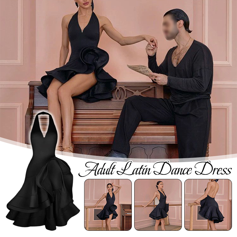 Robe de danse latine pour femmes, élégante, noire, dos nu, sans manches, Samba Rumba cha-cha, vêtements de danse pour salle de bal, Costume de danse de fête, nouvelle collection 2025