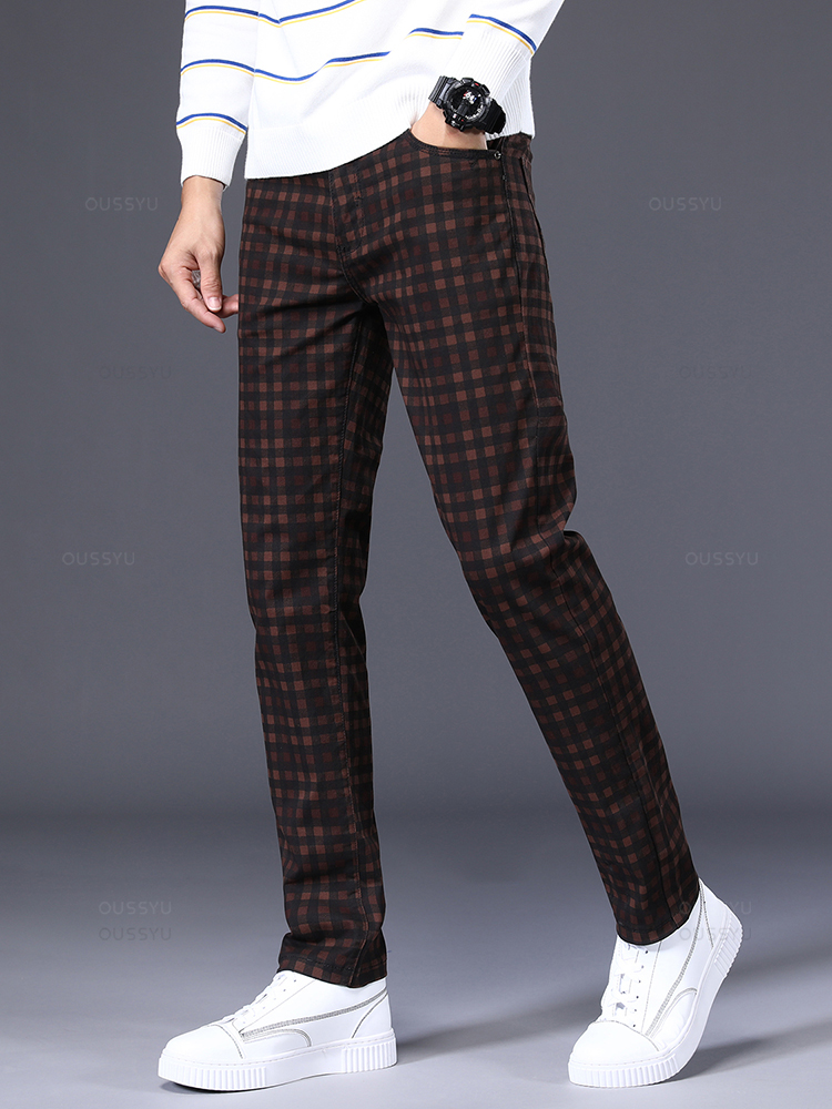Haute qualité marque vêtements classiques Plaid pantalons décontractés hommes 98% coton rétro affaires Banquet vérifier pantalon mâle grande taille 40 42