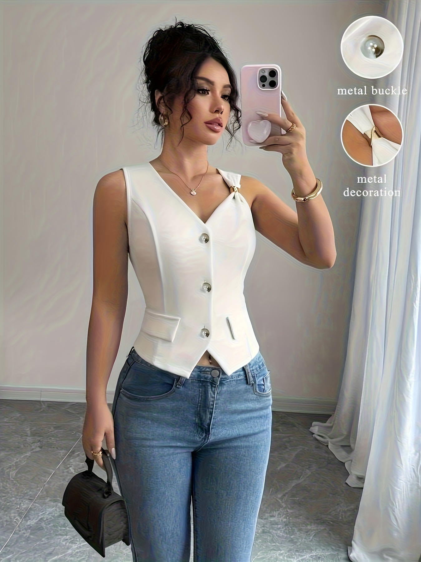 Gilet de mode pour femmes, de qualité supérieure, uni, style professionnel pour les trajets quotidiens, ouverture sur le devant, imitation poche, veste sans manches
