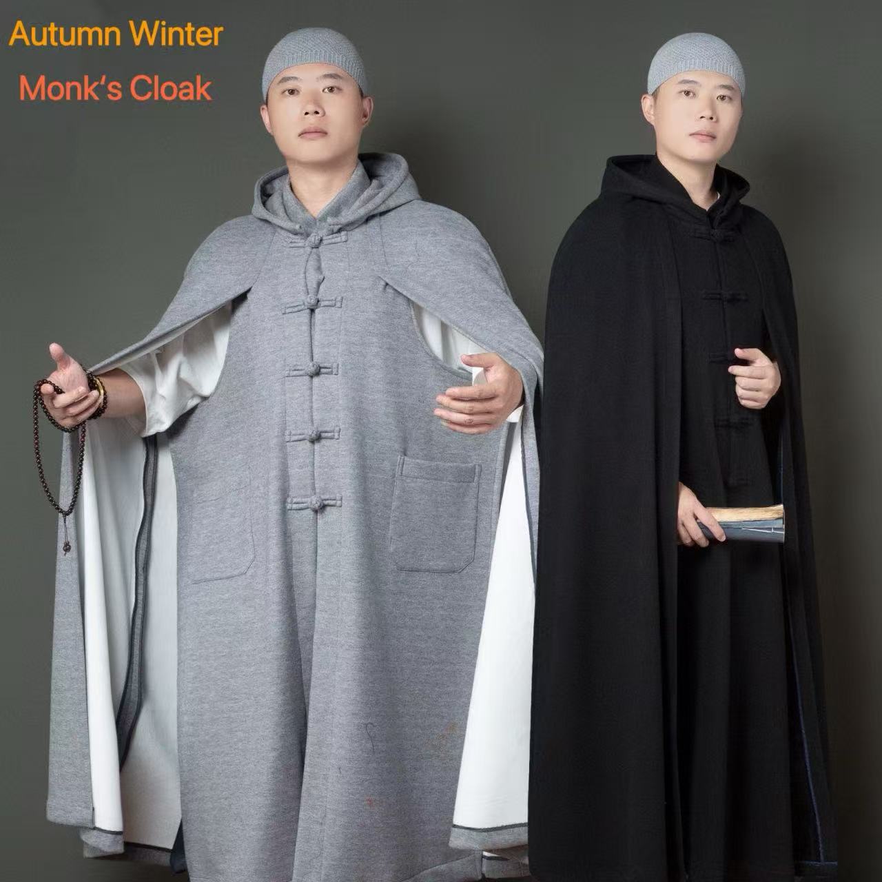 Cape à capuche de moine pour hommes et femmes, Costume traditionnel assis sur le Temple, Vintage, automne hiver, méditation, pèlerinage, longue Robe avec poche