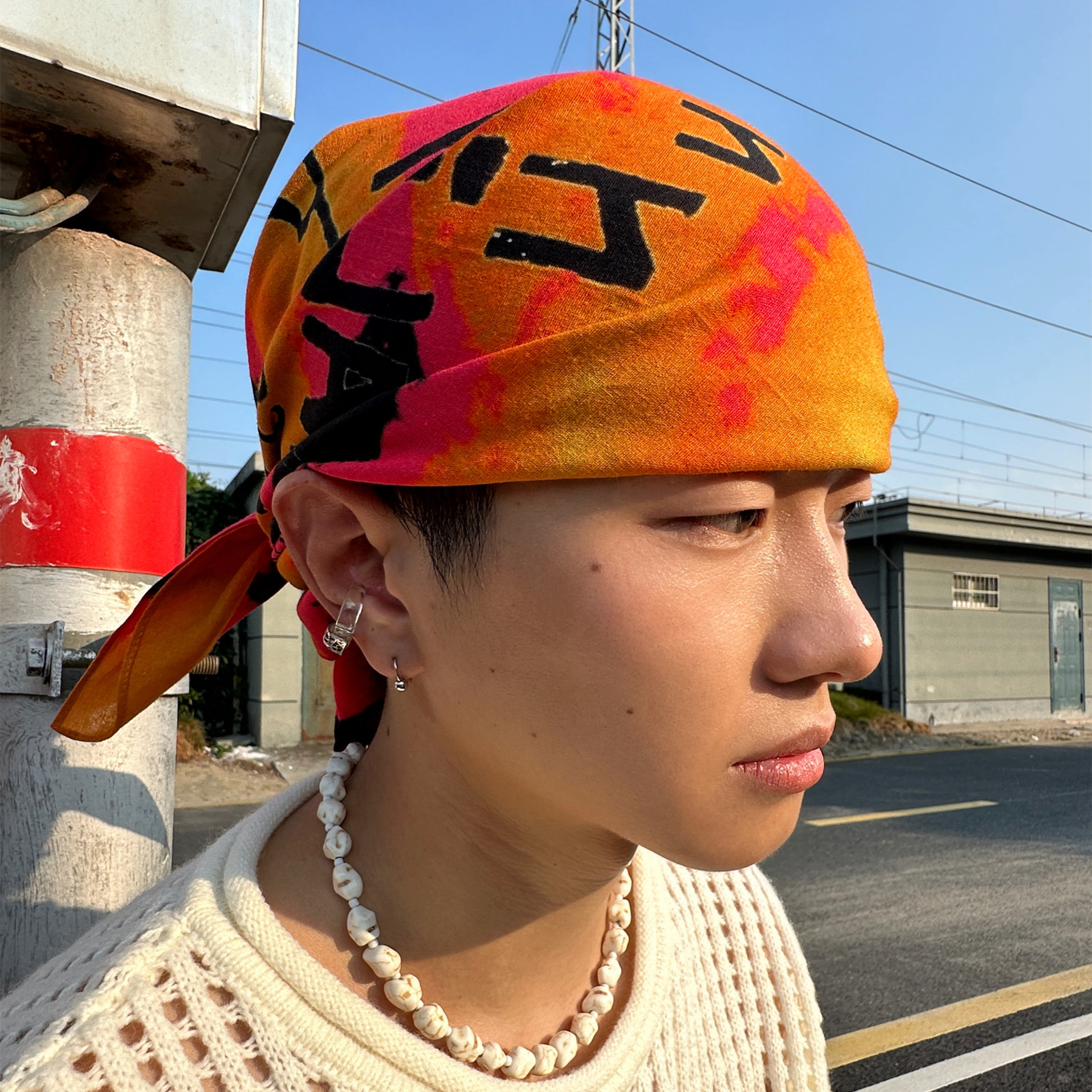 Style japonais peint à la main Design pur coton Punk Hip Hop Bandana homme femme Orange tigre motif foulard