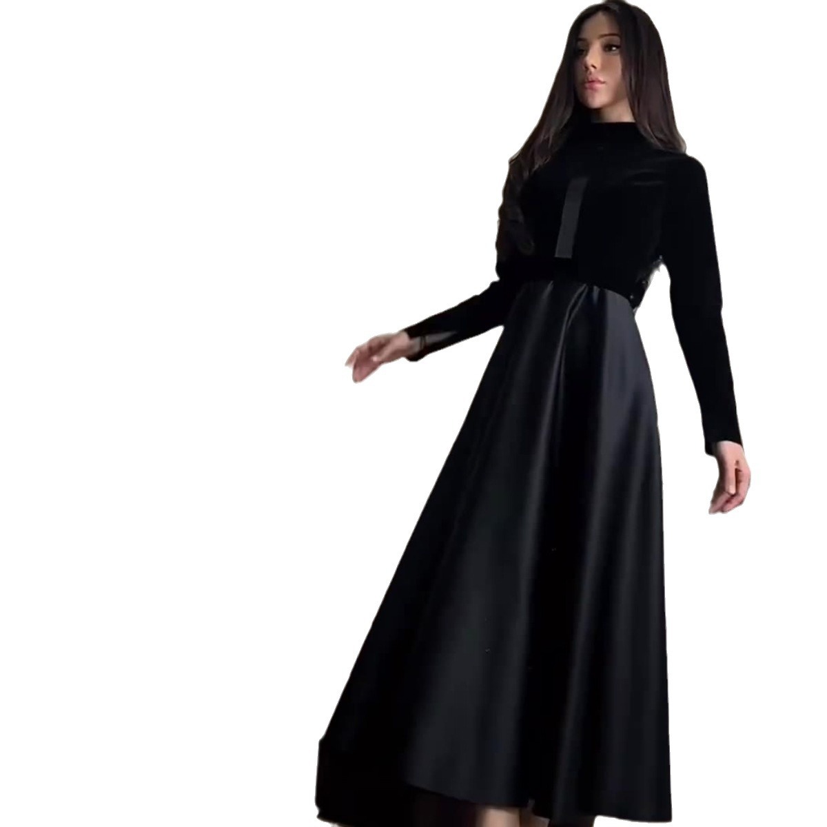 Velours mince Sexy taille robe pour les femmes décontracté solide à manches longues musulman Abayas noir robes musulmanes fête robes de soirée nouveau