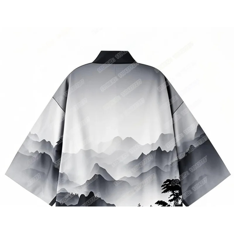 Chemise Kimono pour Homme, Cardigan à Motif Paysage Japonais Ukiyo-e, Coupe Ample, Ouvert sur le Devant, Chemise Kimono Décontractée pour Homme, Idéale pour l'Été et la Plage