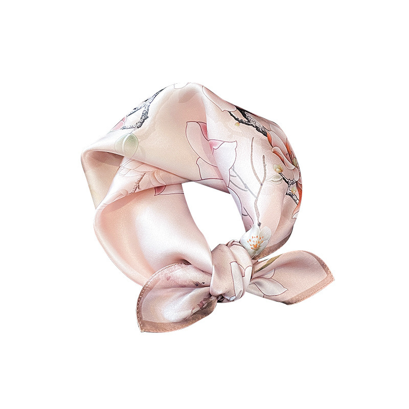 Foulard en soie rose polyvalent, style étranger, accessoire de cou quotidien, protection solaire, petit foulard carré 100% soie de mûrier, cadeau, foulard en soie