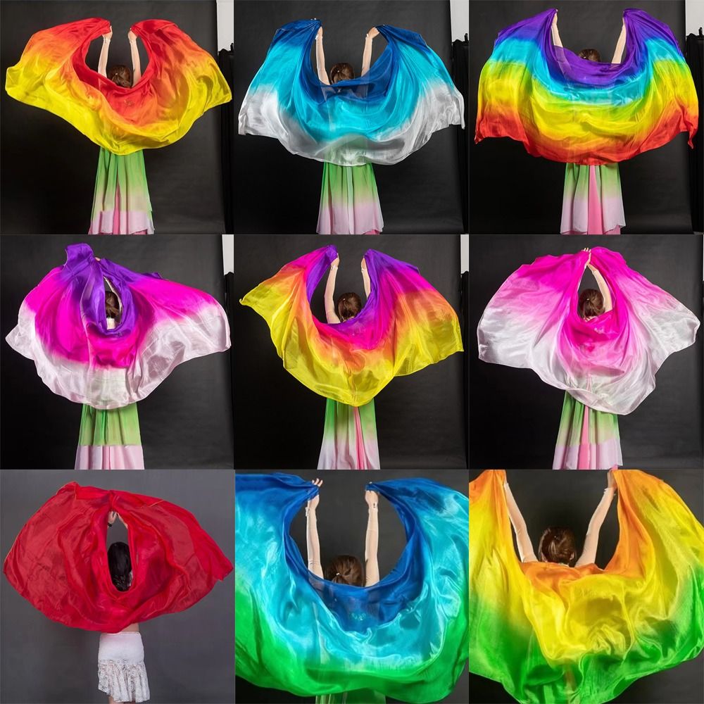 Accessoires de Costumes 100% soie voiles de danse du ventre dégradé de couleur 250cm x 120cm voile châles Texture légère châle de danse