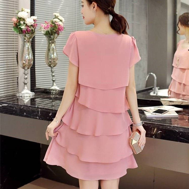 Robe d'été 2026 pour femme, coupe ondulée, volants, unie, manches courtes, ajustée, décontractée, polyvalente, col rond, en mousseline