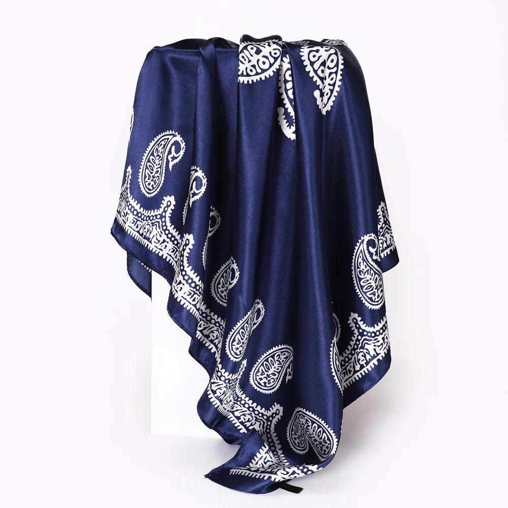 Écharpe Paisley InjSatin pour Femme, Châles Tendance, Enveloppes, Grand Bandana, Tête, Hijab, Carré, Sauna, Bande Cheveux, Dames, 90cm