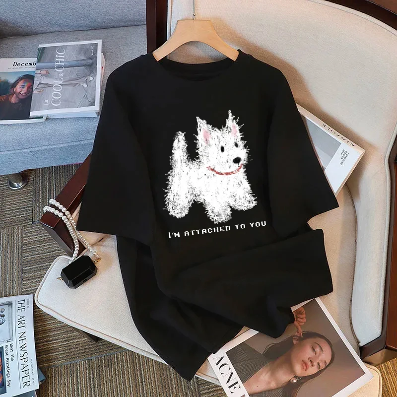 T-shirt style coréen avec motif mignon et amusant, coupe ample, manches courtes, haut blanc pour femme, vêtement décontracté d'été