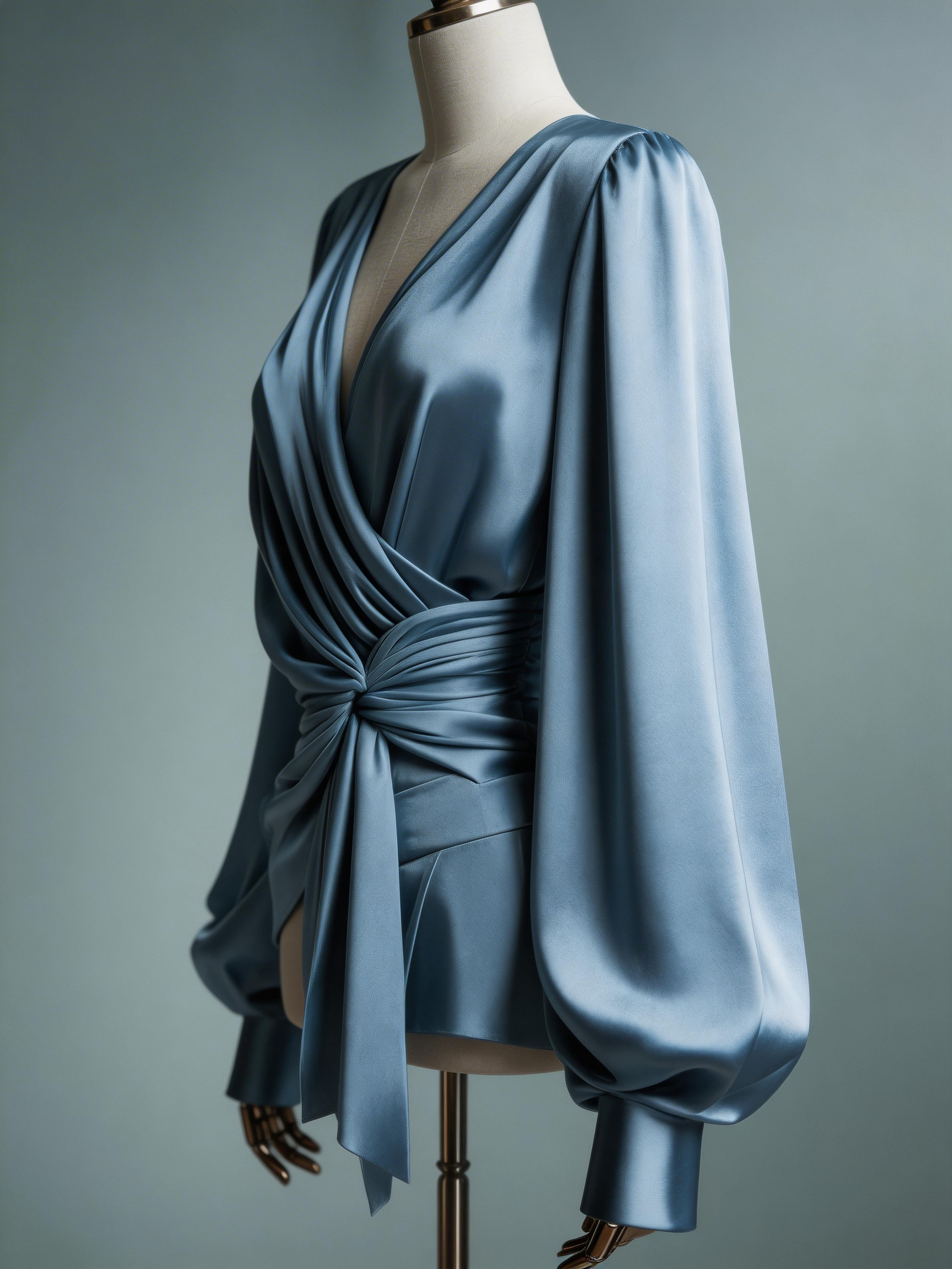 Chemisier élégant en satin uni pour femme, col en V, manches lanternes, mode bureau, quotidien, décontracté, polyvalent
