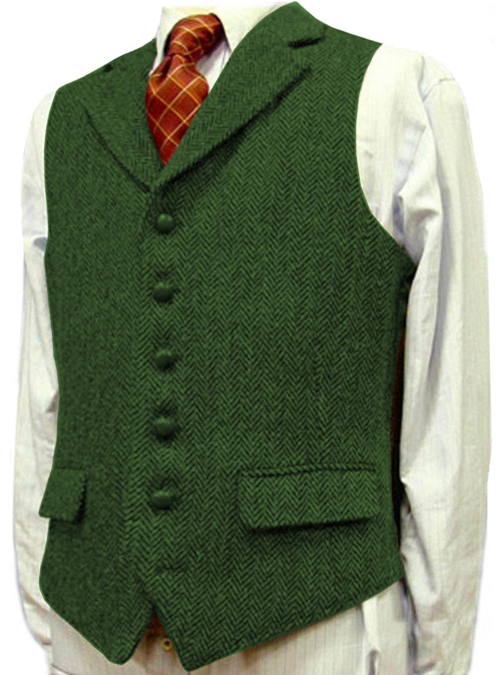 Gilet en laine à chevrons pour homme, col en V, formel, marié d'affaires, mariage, vert/noir/marron/vert/gris