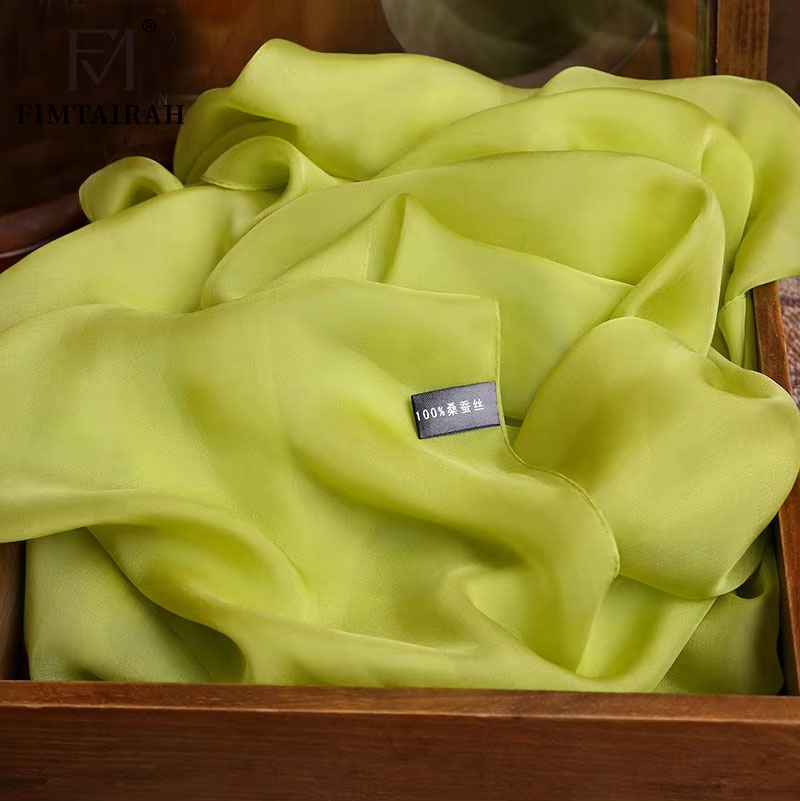 Foulards longs en soie véritable pour femmes, Hangzhou, foulards de cou en soie Pure, enveloppes carrées solides, Bandana vert, cadeau pour mère