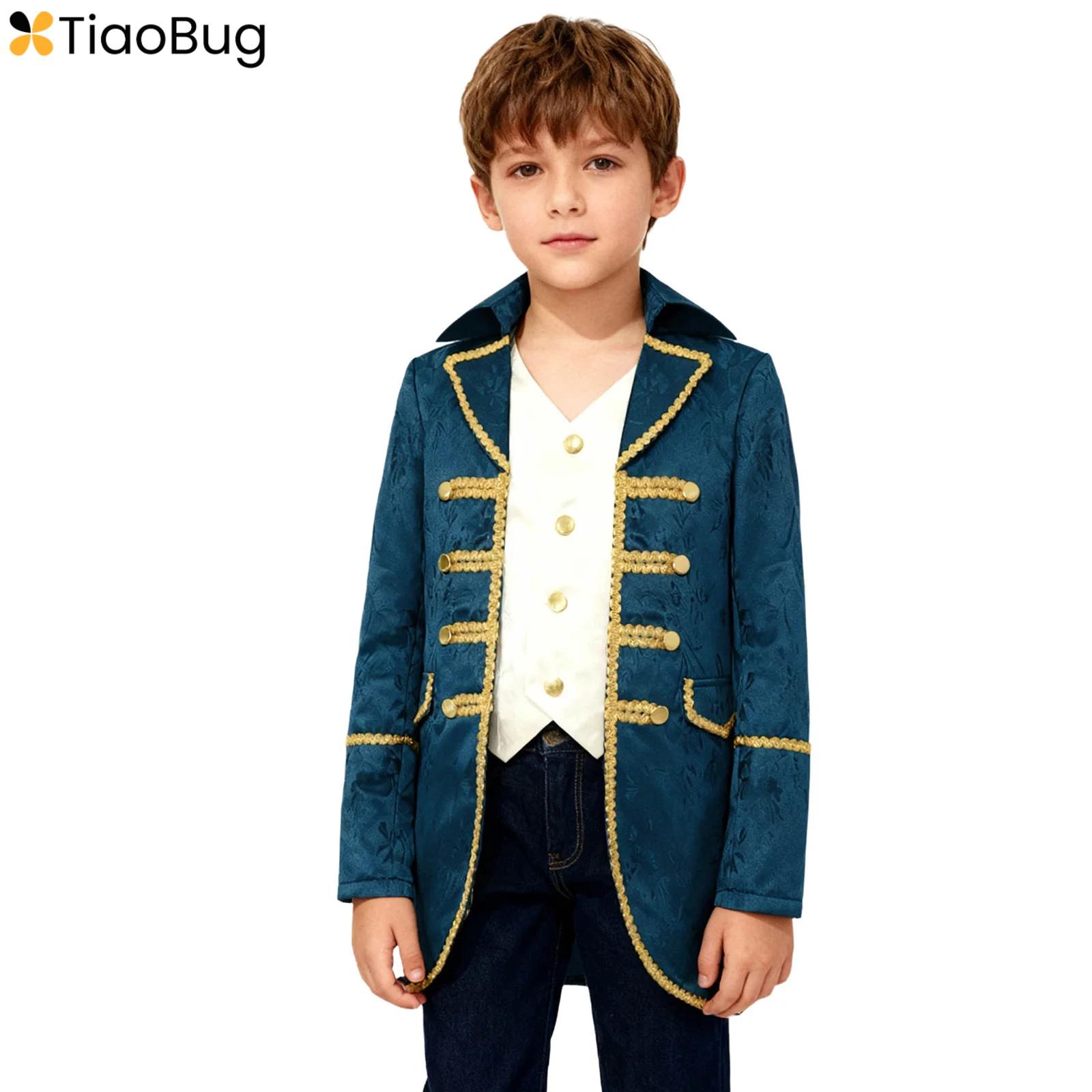 Manteau victorien rétro médiéval pour garçons, manches longues, coupe dorée, fausse veste 2 en 1, uniforme gothique Steampunk, Costume d'halloween