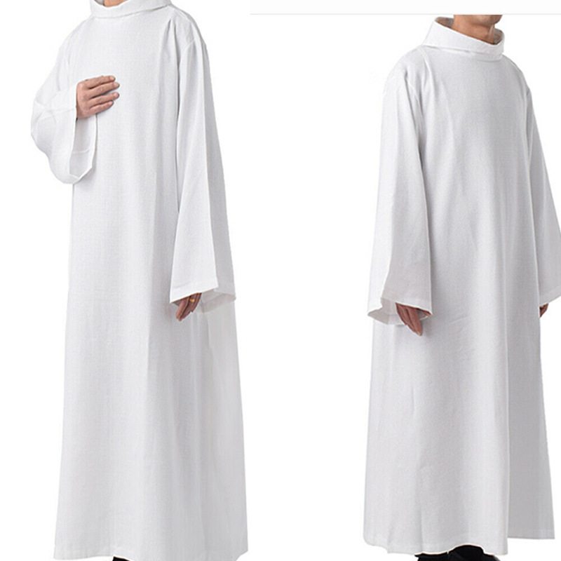 Costume de cosplay médiéval, robe longue de sorcière blanche, robe de prêtre d'église, robe de fantôme de la mort, robe de spectacle d'Halloween, robes arabes