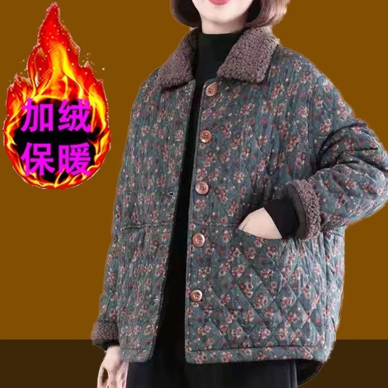Manteau rembourré en coton pour femme, pardessus en laine, veste florale, boucle à une rangée, rétro, court, loisirs, femme, automne, hiver, nouveau