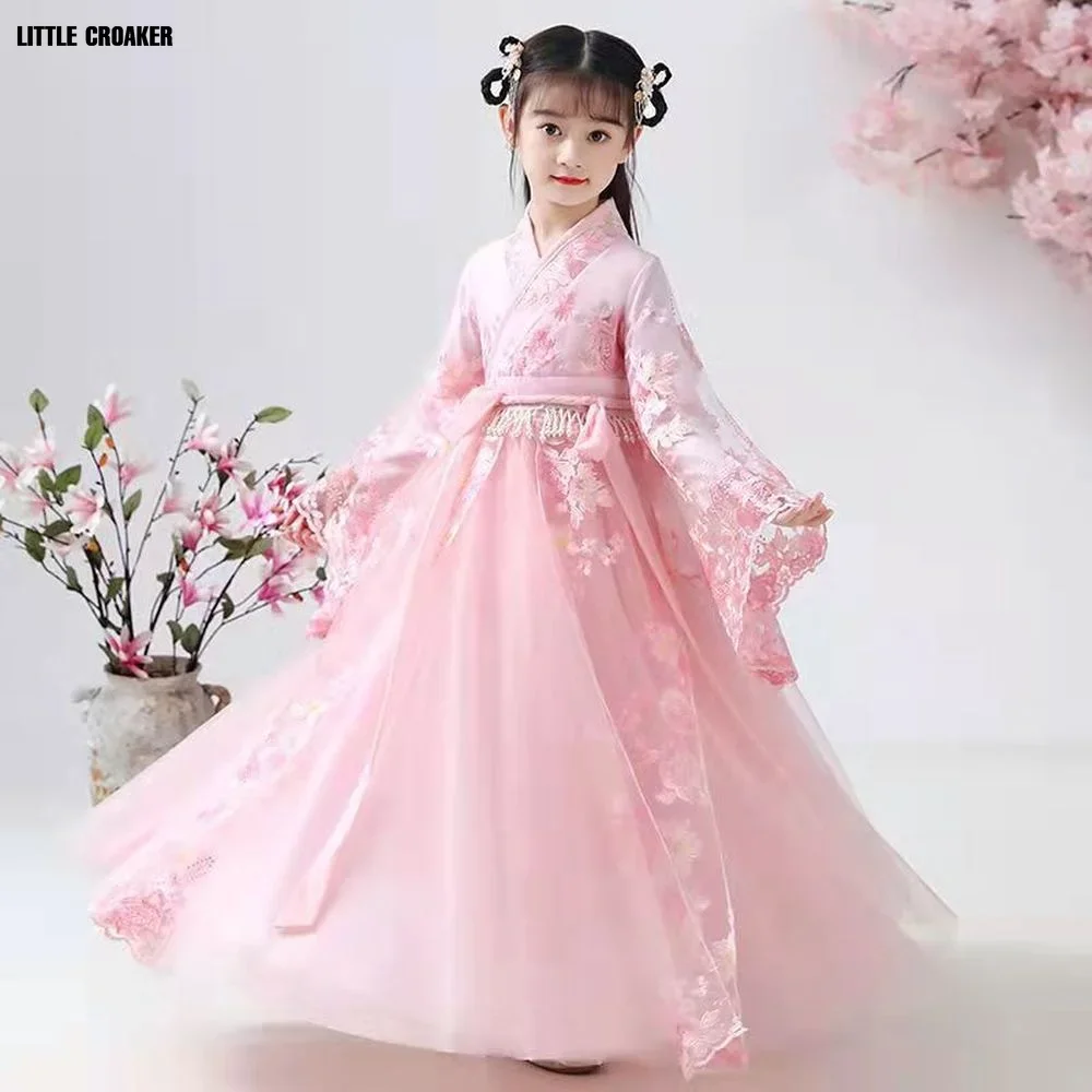 Robe de danse folklorique traditionnelle chinoise pour filles, Costume de fée de danse rose Hanfu, ensemble de robes de princesse pour enfants, vêtements de Cosplay de fête