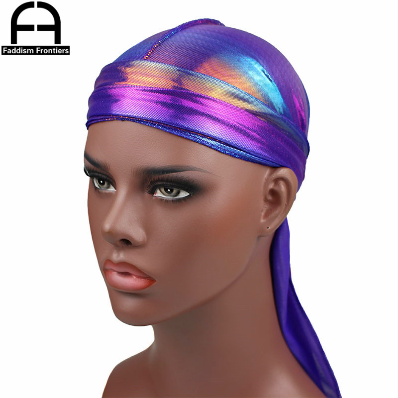 Turban Durag coloré et brillant pour hommes, Turban soyeux, couvre-chef, accessoires pour cheveux, casquette ondulée, chapeau