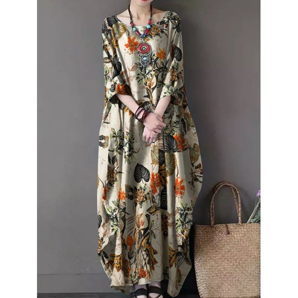 Robe florale élégante en coton et lin pour femmes, tenue de soirée à manches courtes, décontractée, vacances, style Boho, imprimée, été