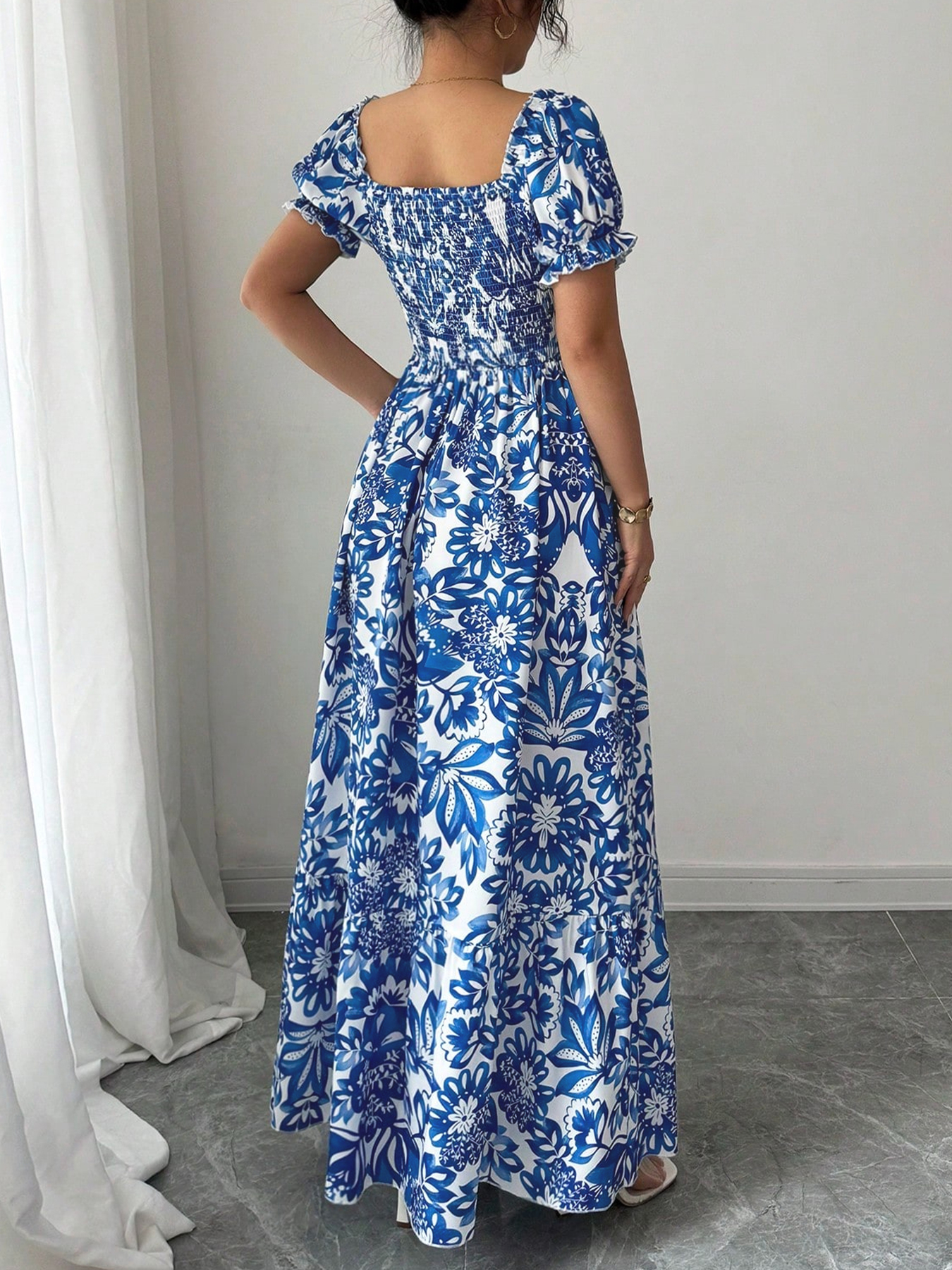 Robes décontractées pour femmes, robe à manches bouffantes à imprimé floral, robe à nouer devant, robe bohème, robe de vacances, robe de plage, robe de pique-nique, robe de soirée, robe d'été