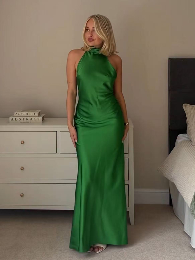 Robe longue dos nu pour femme avec nœud papillon, taille cintrée, élégante et ajustée, idéale pour les vacances, les soirées décontractées et la mode estivale