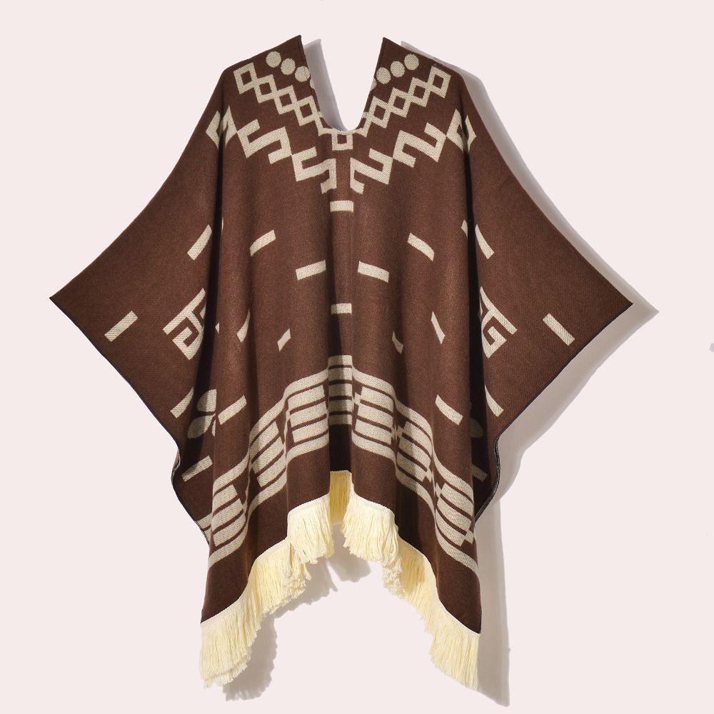 Cape d'hiver chaude et tendance de style western, imitation cachemire, tricotée épaisse, à franges, pull-over, manteau, grand châle pour femme et homme