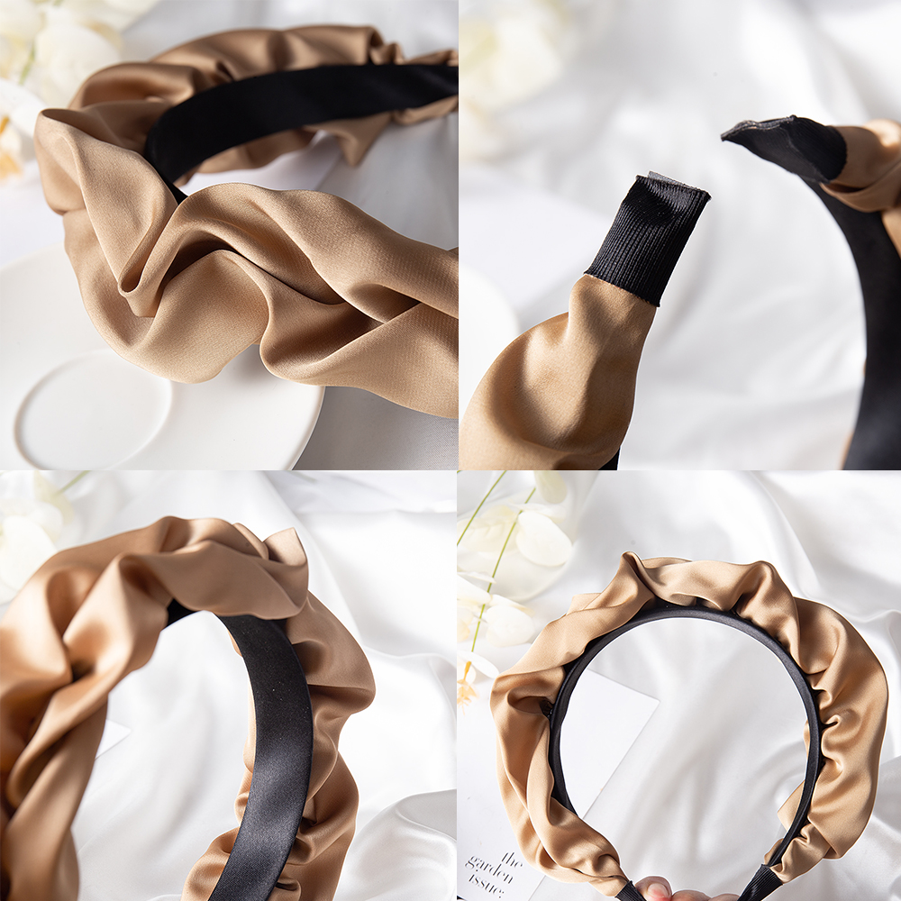 Bandeau large plissé en forme de fleur pour femmes et filles, couleur unie, accessoires pour cheveux