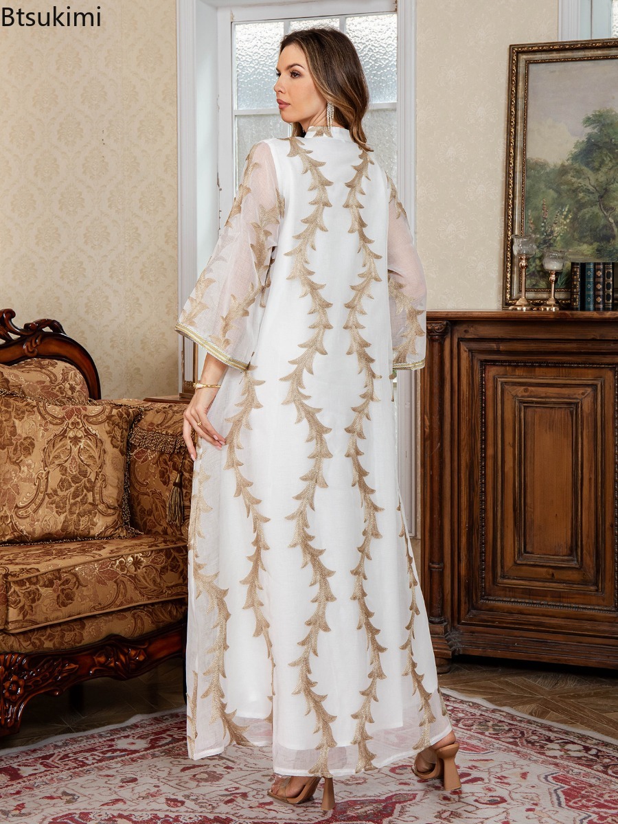 Nouvelles Abayas d'été en maille brodée pour femmes musulmanes, robes de soirée islamiques, robes de fête de Dubaï, élégants kaftans arabes, Vestidos