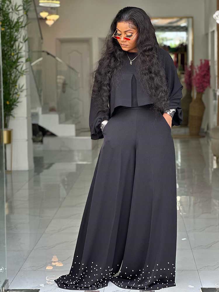 Vêtements de printemps pour femmes, ensemble 2 pièces, tenue pour femmes, manches lanternes, costume avec pantalon large et haut, ensembles élégants pour dames
