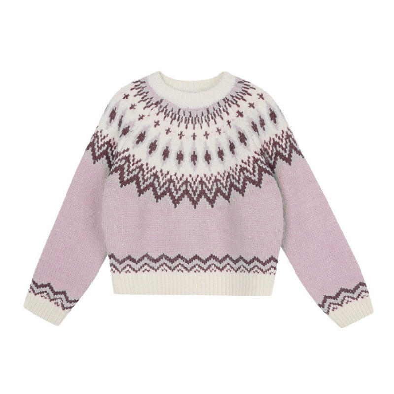 Femmes tricot pull 2025 nouveau rose pull femmes Fair Isle Jacquard Preppy Style automne hiver tricot pull