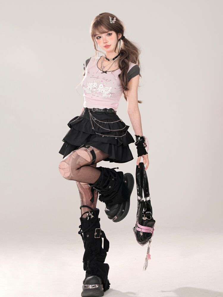 Jupe gâteau trapèze gothique noire pour femmes, Vintage Y2k, esthétique, Harajuku, coréenne élégante, Kawaii Emo, vêtements poubelles des années 2000