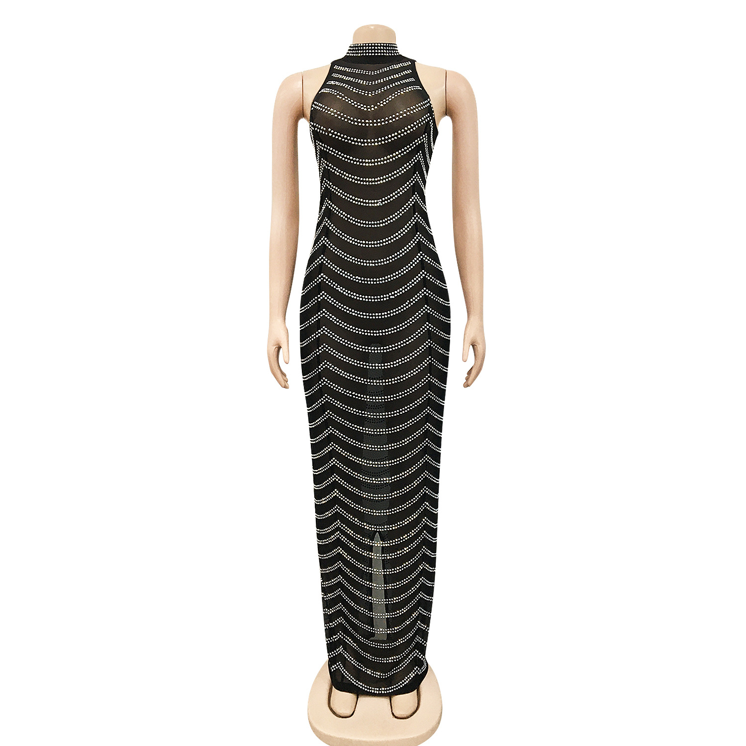 HBLL été Sexy femmes africaines soirée de mariage dos nu maille voir à travers boîte de nuit Maxi robe noir or robes africaines