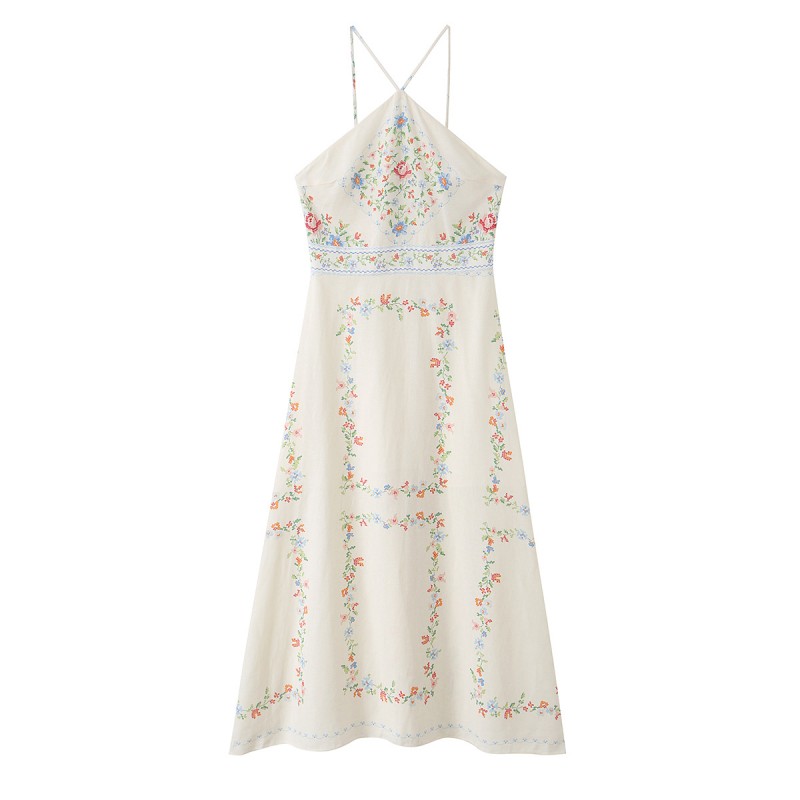 Robe Camisole pour femmes, imprimé floral, robe midi, coupe ajustée, style vacances, plage d'été, élégante, mode féminine, nouvelle collection