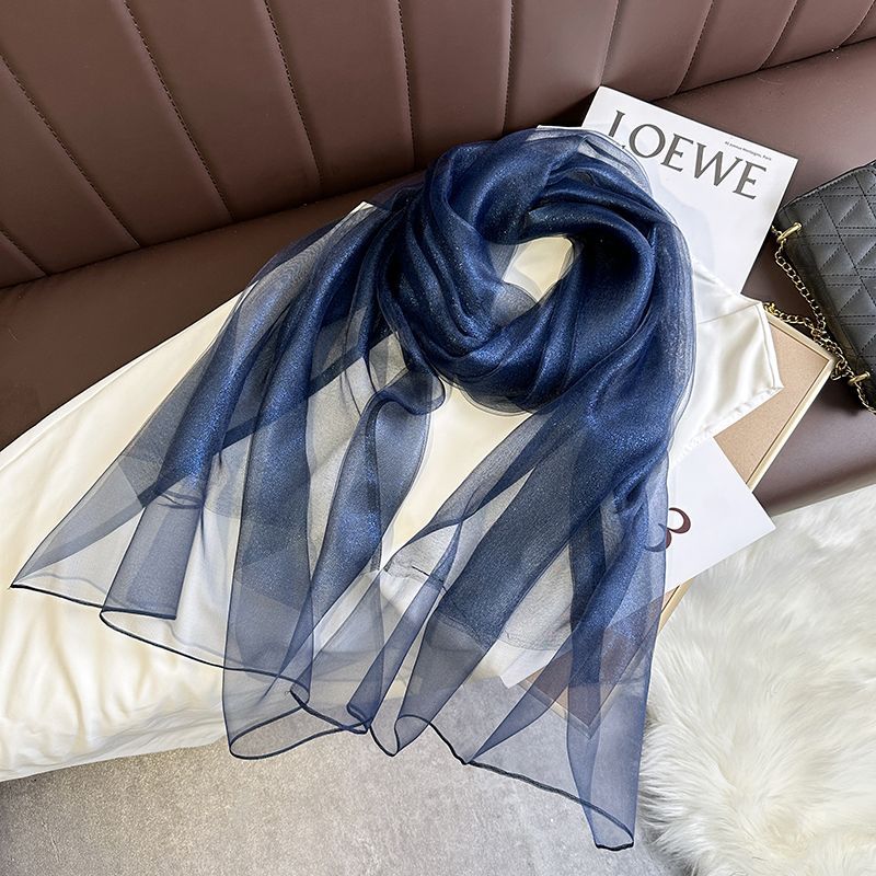 Écharpe en soie et laine, couleur unie, double couche, fine et brillante, grand châle, protection solaire, polyvalente, mode, long foulard pour femme