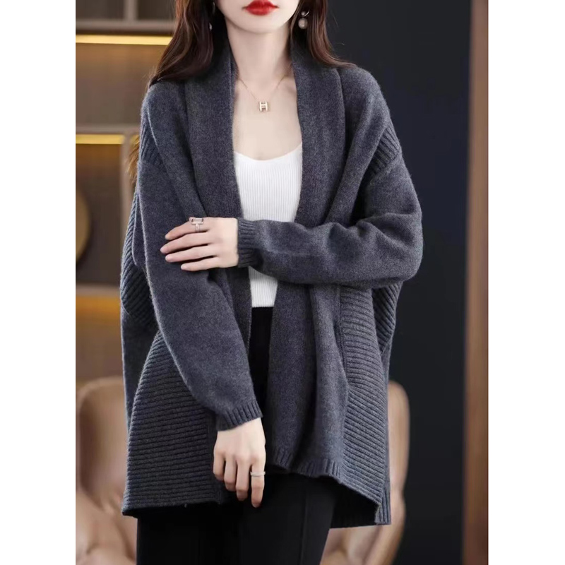 Cardigan châle en tricot pour femme, 100% laine, cardigan épais doux, manteau monochrome, mode décontractée, automne et hiver, document chaud