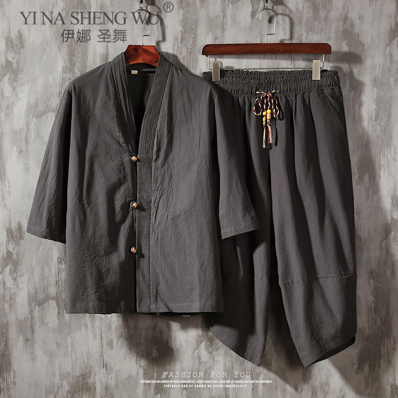 Kimono traditionnel asiatique japonais pour hommes, Streetwear, Style chinois, costume, Cardigan tendance Haori, manteau + pantalon