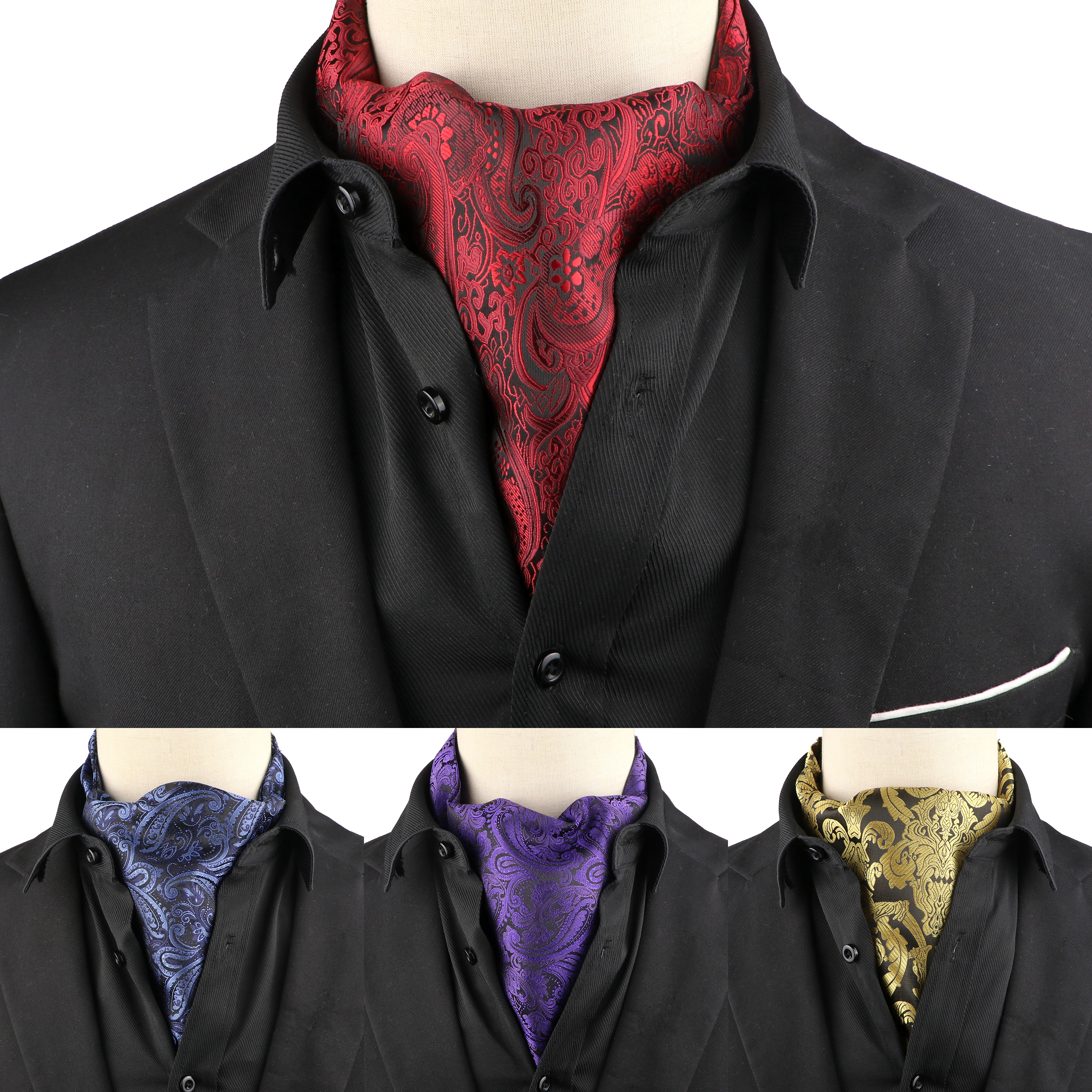 InjAscot Craings.com-Écharpe de Luxe pour Homme, Solide, Document, Motif Géométrique, Floral, Jacquard, Tissé, Polyester, Smoking Imbibé, Chemise Cadeau