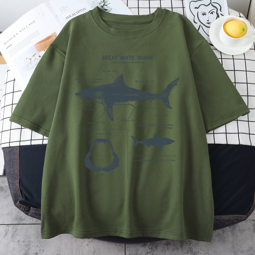T-Shirt à Manches Courtes pour Homme, Estival et Décontracté, Style Hip Hop et Punk, Oversize, Grande Anatomie du Requin Blanc