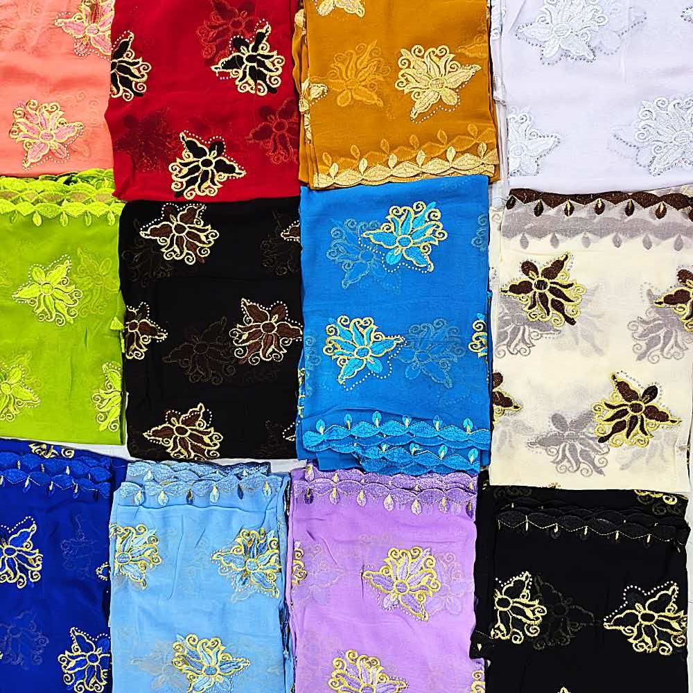 Écharpe Musulmane Africaine en Mousseline de Soie de Bonne Qualité 2026 – Dernière Collection de Hijabs Islamiques Africains en Mousseline avec Broderie de Dubaï – Foulard Kashkha Duba