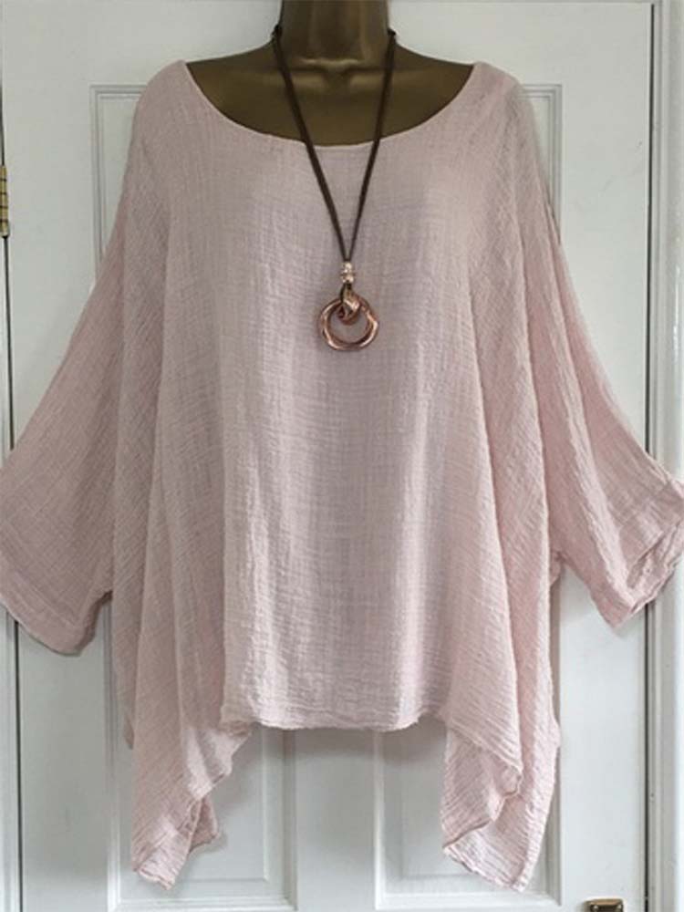 Haut ample à manches chauve-souris pour femmes Monochromatic Street Trend Pull à manches courtes T-shirt Vêtements de tous les jours pour femmes Été Nouveau